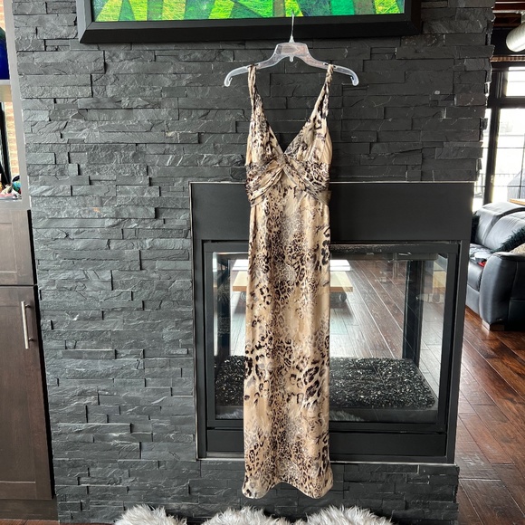 A.B.S. Allen Schwartz Collection Leopard Animal Print Long Dress Size 4 - Picture 1 of 6